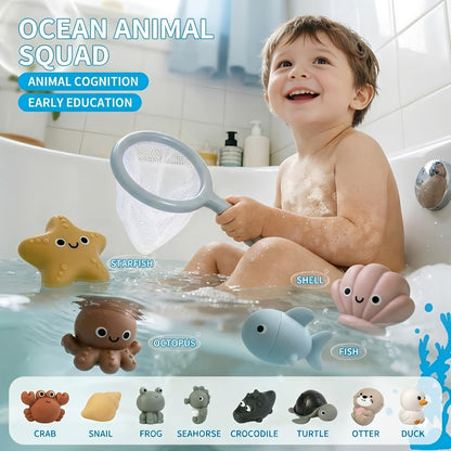 Bath Toys for Toddlers 1-3, 12 Pcs No Hole Baby Bath Toys, Ocean Animal Bathtub Toys for Boys Girls, Toddler Water Table Pool Toys Ages 2-4 4-8, Kids Birthday Easter Gifts