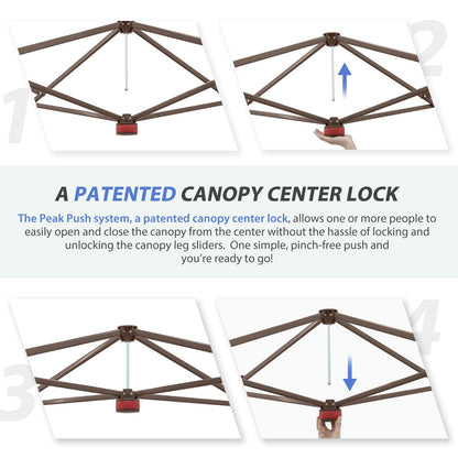 EAGLE PEAK 13x13 Straight Leg Pop Up Canopy Tent Instant Outdoor Canopy Easy Single Person Set up Folding Shelter w/Auto Extending Eaves 169 Square Feet of Shade (Beige)