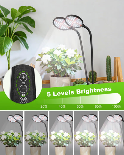 Grow Lights for Indoor Plants Full Spectrum, Clip On Plant Light with Timer 4/8/12/18H, Adjustable Gooseneck, 5 Dimming Levels, LED Grow Lamp for Houseplants