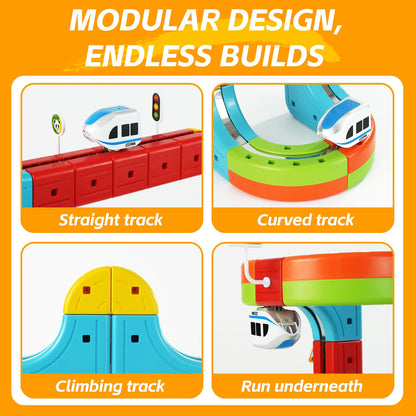 glouslove Kids Electric Train Set, DIY Track, Suitable for Children Aged 4-8,82 Pcs Car Track for Toddlers 3-5, Building Toy Train Track Gravity-Defying 3D Embedded Layouts & Motorized Car, STEM Gift