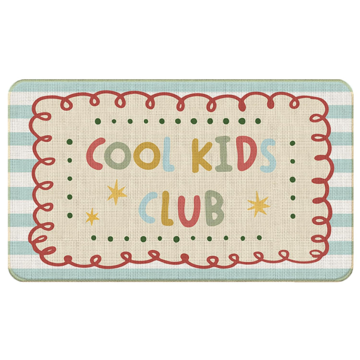 Chicimln Boho Welcome Door Mat for Kids Room Nursery Playroom, Cool Kids Club Non-Slip Linen Doormat Outdoor Indoor Entrance, Boho Striped Small Rugs for Entryway Front Door Porch, 17x30 Inch