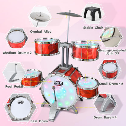 Toddlers Drum Set for Kids 1-3 3-5 with Stool Toys, Higher Bracket of Musical Drum Toys for Toddlers, Red Drumset for Girls Boys 2-4 4-6 Years