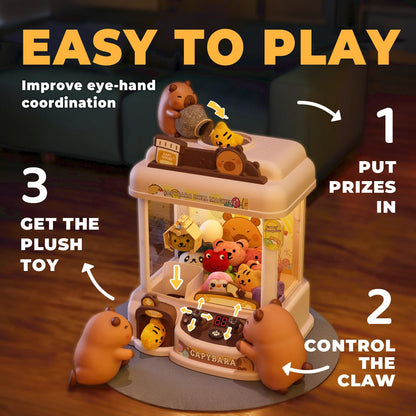 Claw Machine for Kids, Capybara Mini Machine for Age 3+, Toy Claw Machines with Plush and Squishy Prizes for Girls, Candy Grabber Dispenser Toy for Boys, Birthday Gifts for Kids Age 3 4 5 6 7 8
