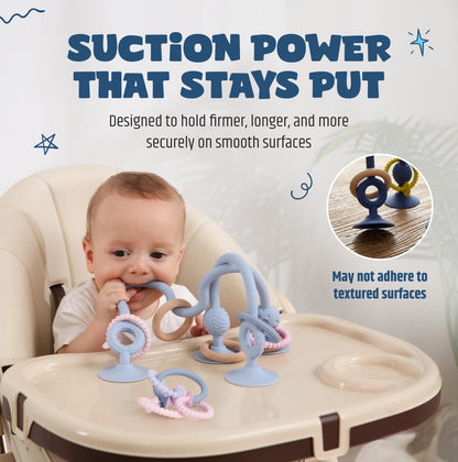 Jumble Jangle Baby Teething Toys – BPA-Free, Multi Purpose High Chair Toys & Sensory Toys for Kids with Autism: Suction Teething Relief with Sensory Toy Textures for Infants and Toddlers (Light Blue)
