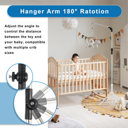 Quynhni Baby Crib Mobile Arm,Mobile Hanger for Crib 56-78" Adjustable Height Top Can Rotate 180° Suitable for Baby Girls Boys Stainless Steel Material Sturdy and Stable Base
