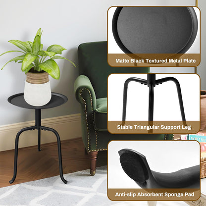 Uniqcovosa Plant Stand Indoor, Mid Century Single Plant Table, 3-Leg Minimalist Heavy Duty Metal Tall Flower Pot Stand, Modern Round Small Side End Table with Raised Design