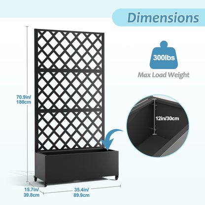 TUYOHW Metal Planter Box with Trellis, Raised Garden Bed with Privacy Screen, Outdoor Planter Box for Climbing Plants, Vine Support Flower Bed with Drainage Holes for Garden, Patio, Balcony