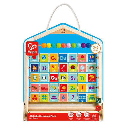 Hape Alphabet Learning Pack & Chalkboard Set for Toddlers - 35 Letter and Number Cards with Writing Board and Chalk - Educational STEM Toy for 3-6 Year Olds - Portable Travel Learning Case