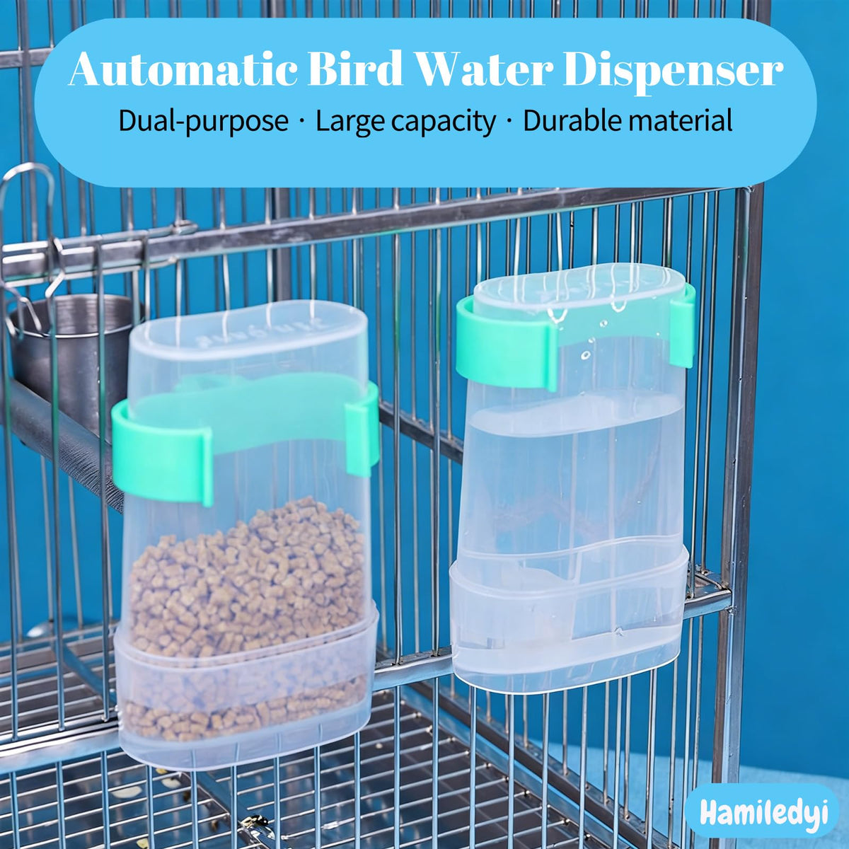 Automatic Bird Water Dispenser Parrot Water Feeder Bird Seed Food Container Parakeet Waterer Cockatiel Cage Accessories Automatic Feeding for Finch Lovebird Canary Small Birds(2Pcs)