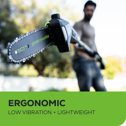 Greenworks 80V 10" Brushless Cordless Polesaw (Great For Pruning and Trimming Branches / 75+ Compatible Tools), 2.0Ah Battery and Charger