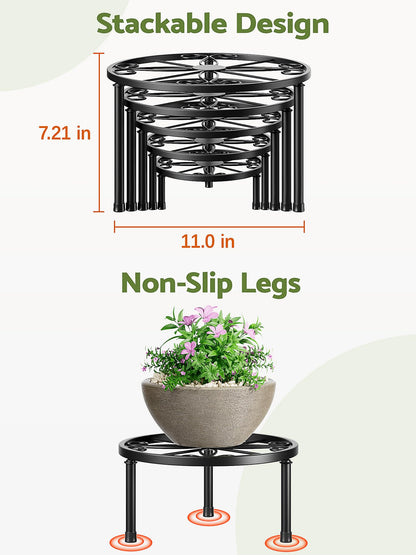 NQW 5 Pack Metal Potted Plant Stands for Indoor Outdoor,Round Planters Flower Pots Stand Holder,Heavy Duty Anti-Rust Iron Plant Shelf for Home Garden Patio Decoration(GoldDiamond)