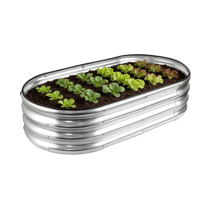 ONAIL Galvanized Steel Raised Garden Bed Kit, Oval Small Metal Planter Box for Outdoor Plants Vegetables, Flowers, Herbs (4x2x1 Silver)