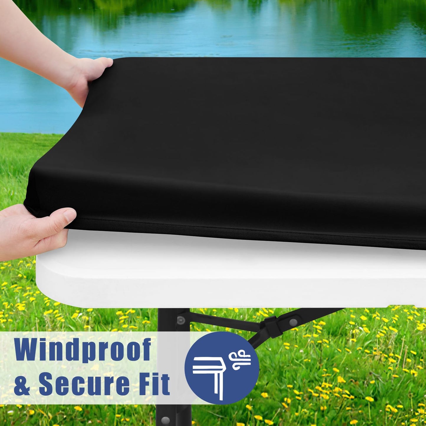 Moosfor Spandex 6 Foot Rectangle Table Cloth 2 Pack, Elastic Fitted Tablecloths for Picnic, Stretch Washable Patio Table Cover for Outdoor, Camping, Banquet and Parties (Black, 30"x72")