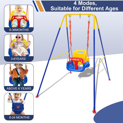 Toddler Swing Set, 3-in-1 Baby Swing Outdoor/Indoor, Toddler Swing&Jumper with Foldable Metal Stand, Baby Swing Outdoor for Aged 6 Months to 10 Years Old