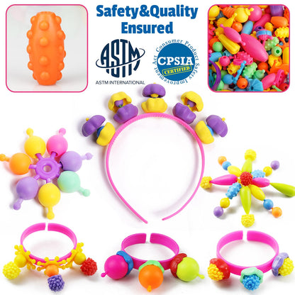 FUNZBO 520+ Snap Pop Beads - Jewelry Making Kit, Arts and Crafts for Kids Ages 4-8, Toys for 3 4 5 6 Years Old Girls Birthday Gifts Ideas, Bracelet Necklace Ring Set for Little Girls