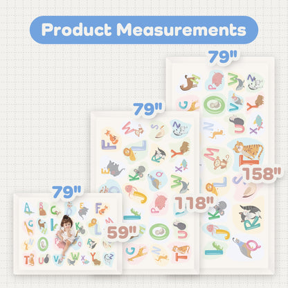 PaPaMat 1.3" Thick Educational Baby Floor Play Mat 59x79, Basic Padded Memory Foam Kids Mat, Non-Slip Plush Playmat for Nursery Playroom Classroom (ABC Animal)