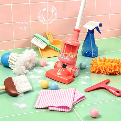 Meland Kids Cleaning Set - 8Pcs Toddler Broom and Toy Vacuum Cleaner, Pretend Play Children House Cleaning Toys, Christmas Birthday Gift for Girls and Boys