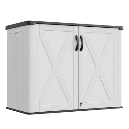Greesum Outdoor Storage Cabinet, 25 CUFT Deck Box Without Shelves, Waterproof Plastic Storage Shed for Patio Cushions, Gardening Tools, Lockable and Sidehandles, UV Resistant, White