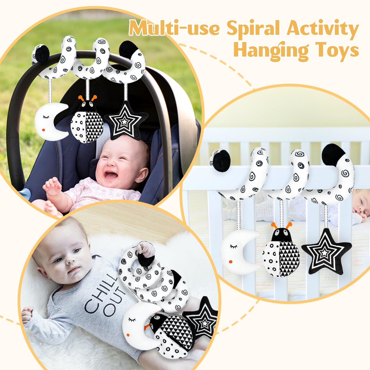 XIXILAND Baby Rattles 0-6 Months Black and White Baby Toys 0-3 Months & Car Seat Toys High Contrast Infant Toys, Newborn Sensory Infant Toys for 0-18 Months