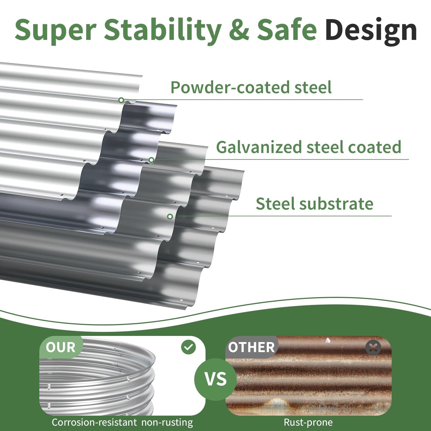 Homtura Metal Oval Raised Garden Beds(Silver), 6 × 3 × 1ft Galvanized Raised Garden Bed Kit Outdoor with Safety Edging, Large Raised Planter Boxes for Gardening, Vegetables and Flowers