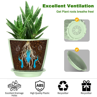 GDJUQZ 6 Pack 7 Inch Indoor Plant Pots with Drainage Holes, Outdoor Plastic Decorative Flower Pots, Garden Planters with Tray Saucers for Orchids, Violets, Succulents, Herbs, and Other Plants