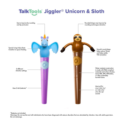 TalkTools Jiggler - Chewable Oral Facial Massager - Oral Sensory Massager - Calming Motor Therapy for Kids - Unicorn/Sloth - Set of 2