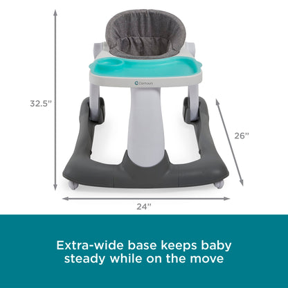Contours Graze 2-in-1 Foldable Infant and Baby Push Walker, Seated or Walk-Behind Design, Removable and Washable Seat Pad and Snack Tray, Height Adjustable Seat Pad, Wide and Sturdy Frame - Gray/Teal