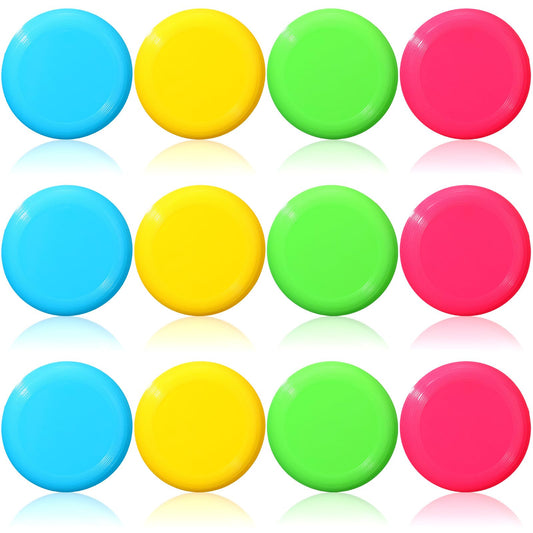 Hiboom Kids Flying Discs 3.4 Inch Mini Flying Disks Bulk Flyer Toy for Outdoor Pets Dog Yard Lawn Games Party Kindergarten Teaching Favors, 4 Colors (12 Pcs)
