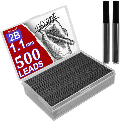 mivont 500 Pieces 1.1mm 2B Lead Refills Graphite Mechanical Pencil Lead Break-Resistant for Smooth Writing & Drawing, Compatible with 1.1mm Mechanical Pencils