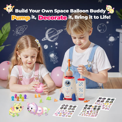 PINSHILE DIY Space Magic Balloon Craft Kit, Sticker Decorated Balloons Toy for Kids, Rocket Air Pump Fun with Balloon Monster Pals, DIY Creative Activity, Birthday Gifts for Girls Boys Ages 3+