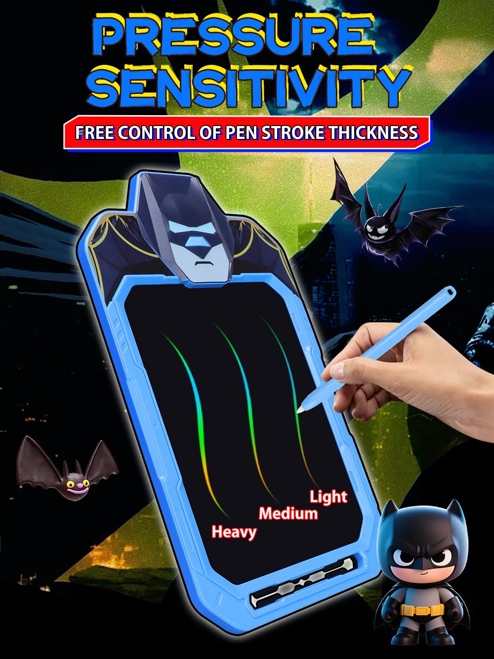 Fullware LCD Writing Tablet for Kids 10 Inch Bat Hero for Toddler 3 4 5 6 7 8 - Paint, Doodle Board, Drawing Pad - Travel Toys, Road Trip Car Activities, Birthday Christmas Gift Boys & Man