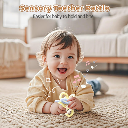 Yaozyety Baby Teething Toys 3 in 1 Silicone Teethers - BPA Free Food Grade Silicone Teething Ring Rattle Toys for Babies 3-6 Months 6-12 Months, Soft & Easy Hold, Baby Chew Toy for Toddlers (Yellow)
