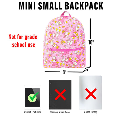 My Melody Mini Backpack Set - Bundle of 10” Faux Leather Bag, Water Bottle | Sanrio School Supplies