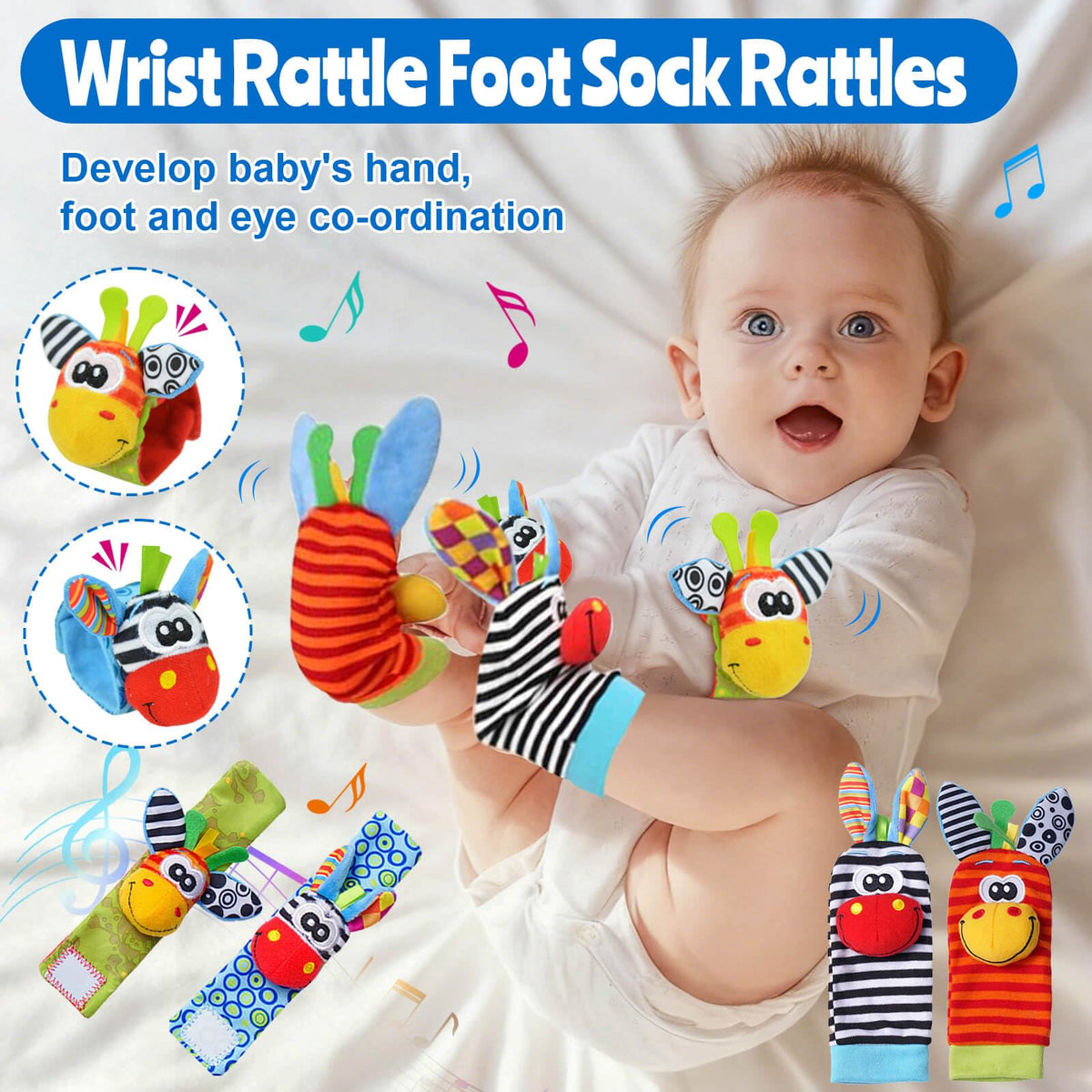 Baby Toys 0-6 Months - Baby Rattles Teething Toys 3-6 Month Infant Toys 6-12 Months Teether Toy 3 4 5 6 Month Old Newborn Essentials Must Haves Wrist Socks Toddler Stocking Stuffers Christmas Gifts