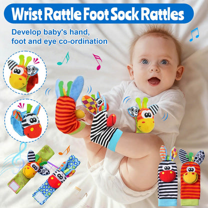 Baby Toys 0-6 Months - Baby Rattles Teething Toys 3-6 Month Infant Toys 6-12 Months Teether Toy 3 4 5 6 Month Old Newborn Essentials Must Haves Wrist Socks Toddler Stocking Stuffers Christmas Gifts
