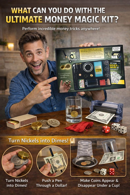 Jim Stott’s Ultimate Money Magic Kit – 150+ Easy Magic Tricks for Kids, Teens & Adults – Learn Coin Vanishes, Money Tricks & Illusions – Beginner Friendly Magic Set with Video Tutorials