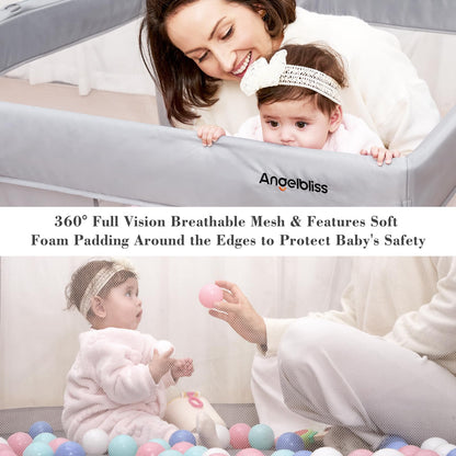 Foldable Baby Playpen 50"×50", Out-of-the-Box Ready Playpen for Babies and Toddlers, Portable Play Yard with Breathable Mesh & ASTM F406 Certified(Light Grey)