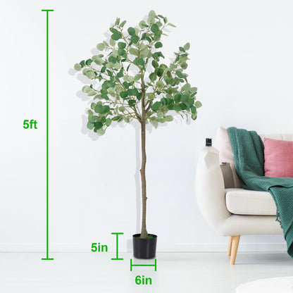 5ft Artificial Eucalyptus Tree, Realistic Faux Potted Plant with Nursery Pot, Full & Lush Greenery for Home Office Living Room Floor Decor