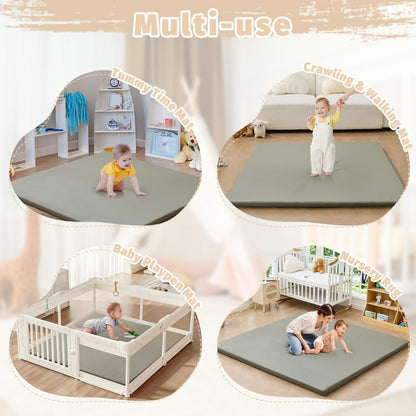 ILPEOD Waterproof Baby Play Mat for Floor Memory Foam 71 * 79 Cushion Playpen Playmat Tummy Time Crawling Mat Nursery Rug Thick Pad Create Soft & Safe Area for Infants,Toddler,Kids,Grey