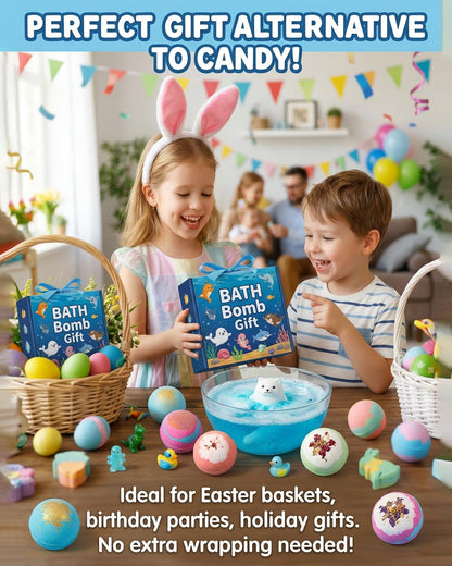 Bath Bombs Gift for Kids Easter Gifts with Mega Bubbles & Surprise Inside Bubble Egg Organic Essentials Shower Relaxing Products Kit Mini for Girls Boys Fun Baths Toys Kid Time (1set)