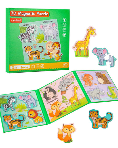 Magnetic Puzzles for Toddlers 1-3, Travel Puzzles for Kids Ages 3-5, Animal Activities Toy Wooden Jigsaw Puzzles Book for Boys & Girls 2-4, Learning Magnet Gift for Road Trip (Animal)
