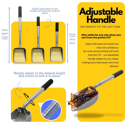 16 to 21-Inch Adjustable Fireplace Shovel – Hollow-Out Ash Sifter for Wood Stove, Fireplace, and Fire Pit, Heat-Resistant Metal Coal Scoop with Ergonomic Handle (1PCS)