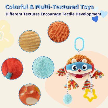 Baby Car Seat Toys Hanging- Sensory Ball Travel Toys for 6 7 8 9 10 11 12 Monthes with Rattle, Teether, Squeaky, Crinkle,Textures, Soft Montessori Plush Toys Newborn Gift Boys Girls Infant Roadtrip