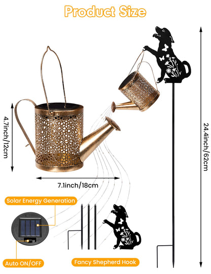 Solar Watering Can Lights with Cascading Light, Solar Lights Outdoor Garden Decor, IP65 Waterproof Hanging Lantern, Hanging Gardening Decor for Outside Patio Porch Yard (Dog)