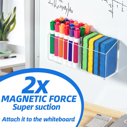 Simetufy Large Magnetic Dry Erase Marker Holder, Magnetic Pen Holder, Whiteboard Marker Holder with Movable Divider for Glass, Fridge & Locker, Non-slip Acrylic Magnetic Marker Holder