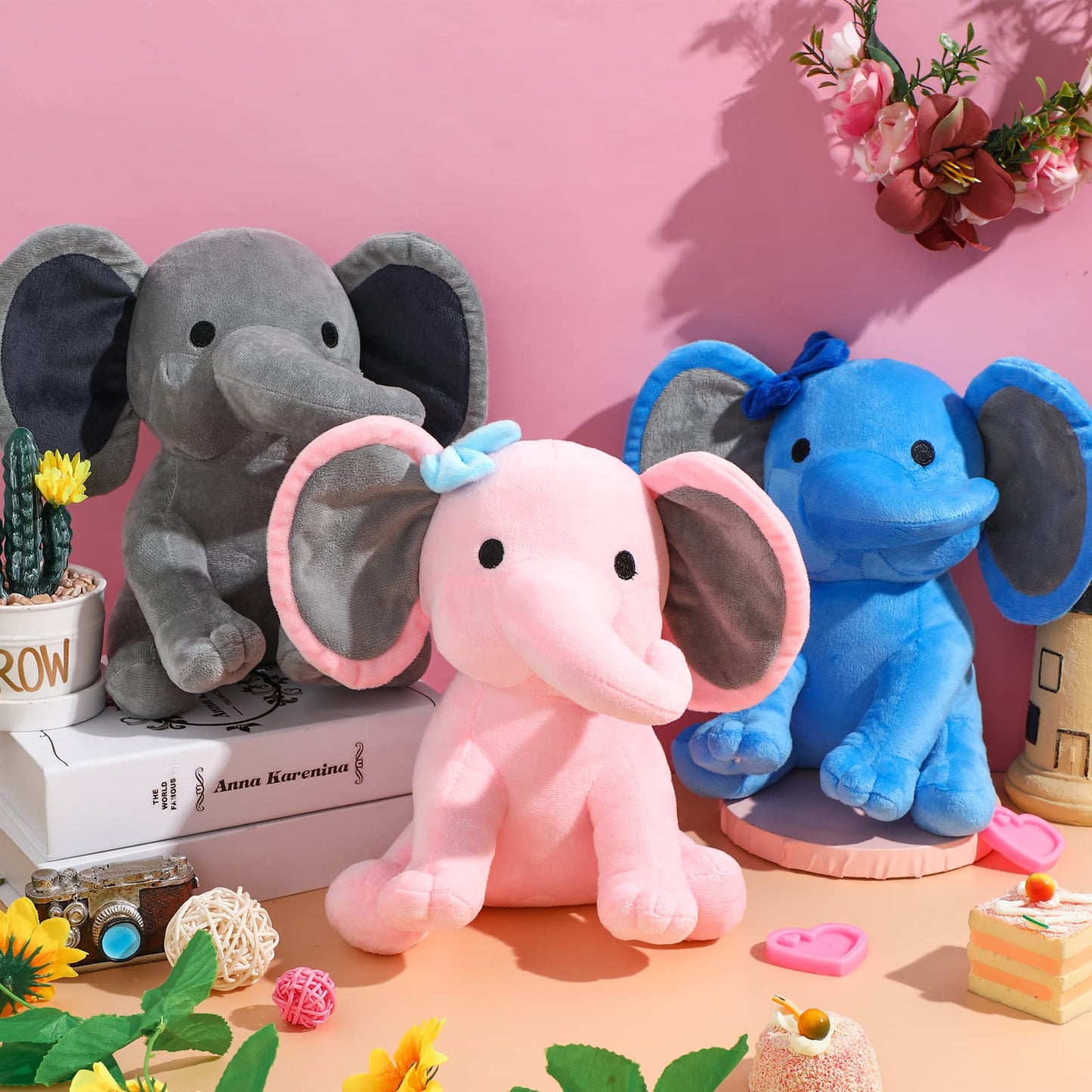 Glimin 6 Pieces Elephant Stuffed Animals 9.84 Inches Soft Cute Elephant Plush Toys for Baby Shower Themed Birthday Party Supplies(Grey)