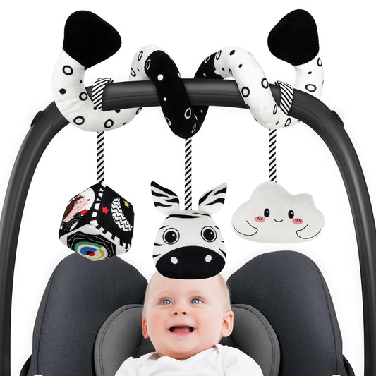 GKDOMS Baby Spiral Hanging Stroller and Car Seat Toys Black and White High Contrast Sensory Toy Newborn Plush Activity Toys Party Favors Gifts for Baby Shower -Zebra