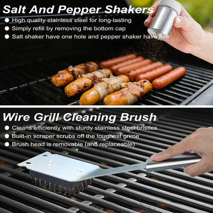 POLIGO 22PCS Heavy Duty BBQ Grill Accessories Set, Non-Slip Grill Tools for Outdoor Grill Set Stainless Steel Grill Utensils Set, Deluxe Grilling Tools Set in Aluminum Case Ideal Gifts for Men Silver