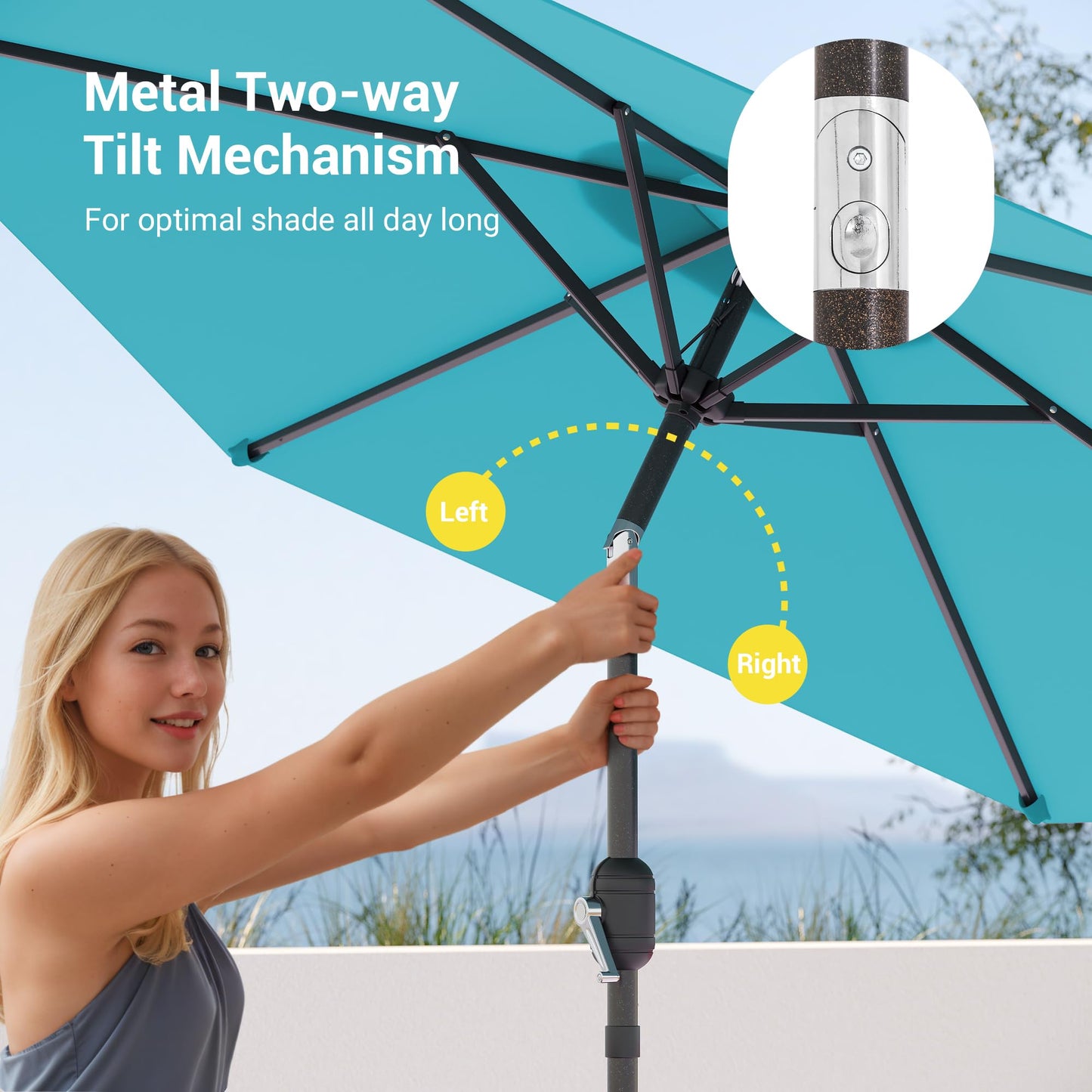 Bonosuki 7.5ft Outdoor Umbrella Patio Umbrella 2-Year-Non-Fading Steel umbrella outdoor patio with Push Button Tilt and Crank, Turquoise