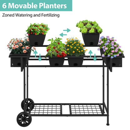 YBING Raised Garden Bed Outdoor with Wheels 42x17x29in Elevated Planter Box with Legs and Storage Shelf 6 Pocket Herb Garden Planter for Balcony Patio Deck Black
